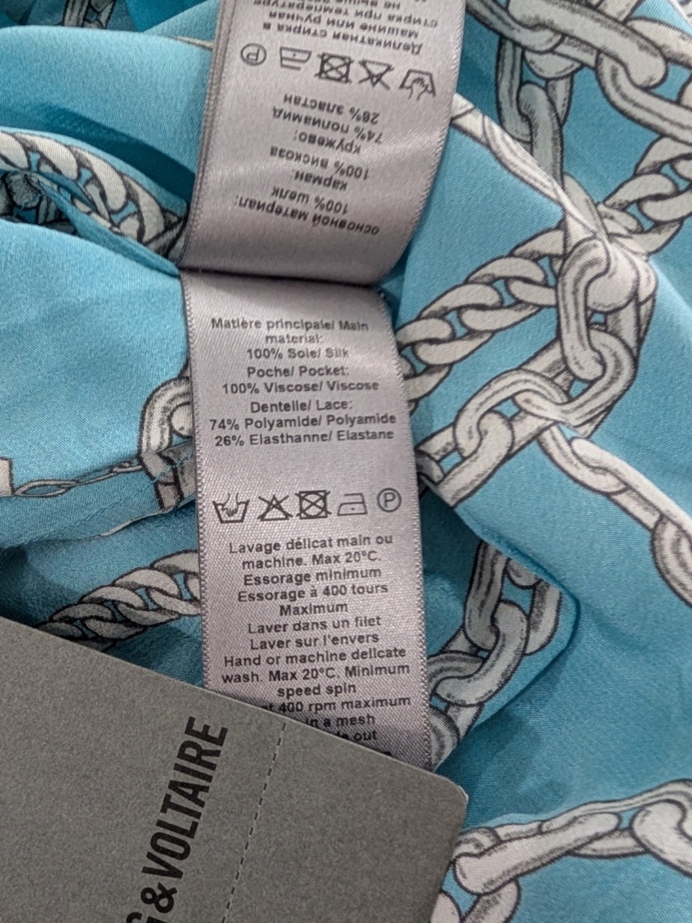 ZADIG & VOLTAIRE Joslin Silk Skirt Teal Chain Print Size L IT 42 NWT Lace Midi - Picture 7 of 11